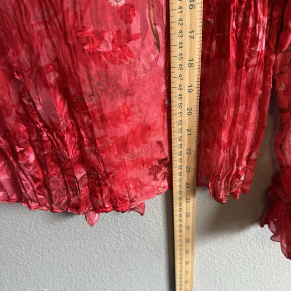 Vtg Issue Y2K Silk Top Med Sheer Burnout Fairy Ruffle Whimsical Artsy Blouse - Picture 9 of 9